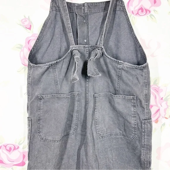 NEW Free People We The Free Fields of Flowers Wide Leg Black Denim Overalls XL - Picture 9 of 15